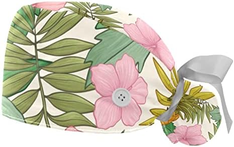 Yidax 2 חתיכות פרחים טרופיים ורודים אננס כובע עבודה מתכוונן עם כפתור, כובע סיעוד עם רצועת זיעה