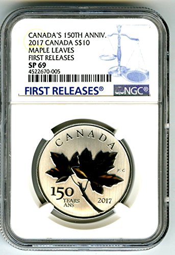 2017 CA 150 שנה לקנדה קנדה כסף מייפל עלה עלה משחרר תחילה תווית כחולה נדירה 1/2 גרם 10 $ SP69 NGC