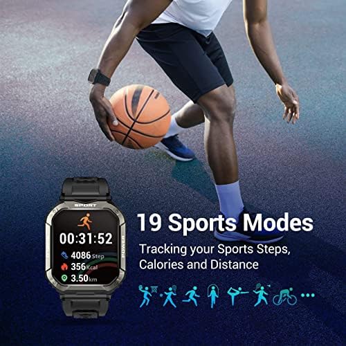שעונים חכמים של Fitniv לגברים, Bluetooth Call Call IP68 Tracker שעוני כושר אטום למים עבור iPhone iPhone של אנדרואיד iOS עם לחץ דופק דופק - 1.83 Smartwatch Sparts Sports חיצוני טקטי