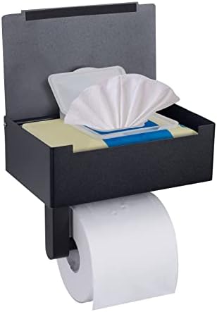 מחזיק נייר טואלט עם מדף ואחסון, מתקן מגבונים סומק קיר לחדר אמבטיה, מפלדת נירוסטה מחזיק נייר טואלט שחור מט, שמור על המגבונים שלך מוסתרים מחוץ לטווח הראייה