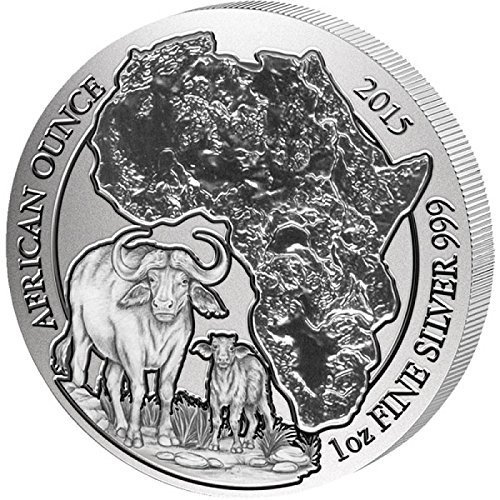 2015 RW אונקיה אפריקאית קייפ באפלו 1 עוז מטבע חיות בר מכסף באריזה אטומה מנטה - רואנדה 50 פרנק BU