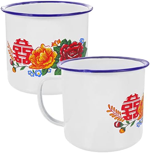 Cabilock כוסות אדומות כוסות אדומות 2 יחידות אמייל חלק ספל תה סיני בסגנון סיני שולחן אוכל שולחן אוכל משקאות וינטג 'מחזיק שתייה וינטג' כוסות שתייה וינטג 'כוסות שתייה