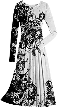 שמלת שרוול ארוך של נוקמופו לנשים סקסיות אופנה מזדמנת מודפסת סוודר צוואר עגול שמלת שרוול ארוך