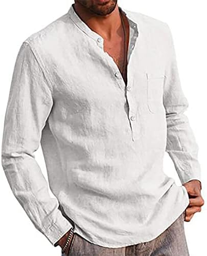 חולצות פשתן לגברים מעצבים מעצבים קיץ כותנה מזדמנים מצעים צבע אחיד חולצות שרוול ארוך חולצות צווארון רופפות חולצות צווארון