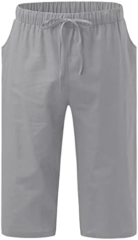 מכנסי מטען של Ozmmyan לגברים שרוך אופנה קיץ אלסטי צבע אחיד מכנסי עבודה מזדמנים רופפים שבעה מכנסיים