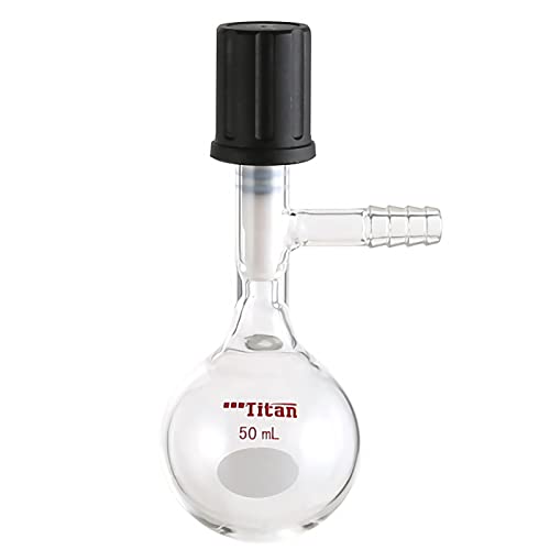 Adamas-Beta זכוכית שלנק בצינור בקבוק צורה כדורית צורה כדורית של Schlenk Shackblak Clash Clash כבד עם 0-4 ממ כלי זכוכית מעבדה של שסתום ואקום גבוה, 50 מל