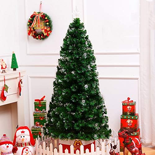 עץ חג המולד של הדולפליי מראש של סיבים אופטיים, עץ חג המולד המלאכותי של זהב צירים, אורות צבעוניים צבעוניים עץ אורן עם כוכב עליון 6ft