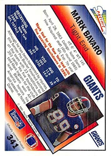 1991 כדורגל פסיפיק 341 מארק בווארו ניו יורק ענקים רשמי מסחר ב- NFL רשמי