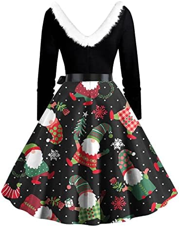 פרוותי חג המולד שמלת עבור נשים של בציר 1950 של חג המולד ארוך שרוול שמלת צווארון רוקבילי נשף מסיבת קוקטייל שמלות