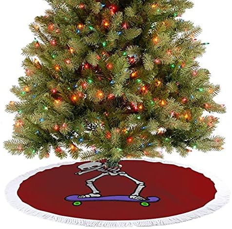 טילול שלד סקייטבורד עץ חג המולד מחצלת חצאית עץ עץ עץ עם גדילים לקישוט חג המולד של מסיבת חג 48 x48